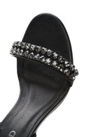 Women's Black Ankle Buckle Stoned Thin Heel Sandals | Derimod Women's Black Ankle Buckle Stoned Thin Heel Sandals | Derimod