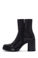 Women's Black Zippered Thick Heeled Leather Boots | Derimod Women's Black Zippered Thick Heeled Leather Boots | Derimod