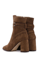 Women's Tan Suede Leather Heeled Boots | Derimod Women's Tan Suede Leather Heeled Boots | Derimod