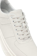 Men's White Lace-Up Thick-Soled Leather Sneakers | Derimod Men's White Lace-Up Thick-Soled Leather Sneakers | Derimod