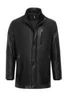 Nathan Men's Black Leather Coat | Derimod Nathan Men's Black Leather Coat | Derimod