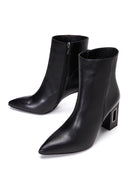 Women's Black Leather Zippered Classic Heeled Classic Boots | Derimod Women's Black Leather Zippered Classic Heeled Classic Boots | Derimod