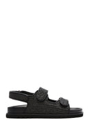 Women's Black Strappy Straw Sandals | Derimod Women's Black Strappy Straw Sandals | Derimod