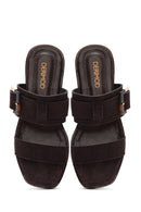 Women's Brown Buckled Suede Leather Slippers | Derimod Women's Brown Buckled Suede Leather Slippers | Derimod