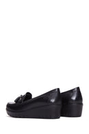 Women's Black Leather Wedge Heeled Loafer | Derimod Women's Black Leather Wedge Heeled Loafer | Derimod