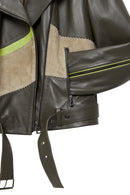 Madonna Women's Green Double Breasted Leather Jacket | Derimod Madonna Women's Green Double Breasted Leather Jacket | Derimod