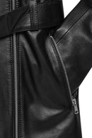 Angelique Women's Black Double Breasted Leather Coat | Derimod Angelique Women's Black Double Breasted Leather Coat | Derimod