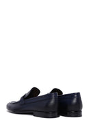 Men's Navy Blue Leather Printed Classic Loafer | Derimod Men's Navy Blue Leather Printed Classic Loafer | Derimod