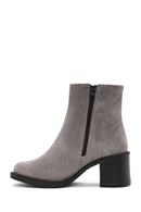 Women's Mink Zippered Thick Heel Suede Leather Boots | Derimod Women's Mink Zippered Thick Heel Suede Leather Boots | Derimod