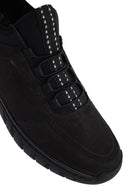 Erkek Siyah Bağcıklı Nubuk Deri Comfort Sneaker | Derimod Erkek Siyah Bağcıklı Nubuk Deri Comfort Sneaker | Derimod