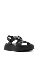 Women's Black Ankle Buckle Thick Soled Leather Comfort Sandals | Derimod Women's Black Ankle Buckle Thick Soled Leather Comfort Sandals | Derimod