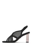 Women's Black Fabric Sandals with Thick Heels and Ankle Buckle | Derimod Women's Black Fabric Sandals with Thick Heels and Ankle Buckle | Derimod