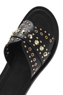 Women's Black Stone Slippers | Derimod Women's Black Stone Slippers | Derimod