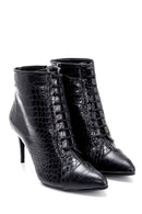 Women's Crocodile Patterned Thin Heeled Boots | Derimod Women's Crocodile Patterned Thin Heeled Boots | Derimod