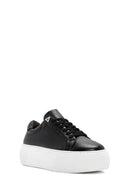 Kadın Siyah Bağcıklı Kalın Tabanlı Deri Sneaker | Derimod Kadın Siyah Bağcıklı Kalın Tabanlı Deri Sneaker | Derimod