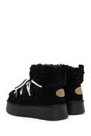 Women's Black Thick-Soled Fur-Lined Leather Boots | Derimod Women's Black Thick-Soled Fur-Lined Leather Boots | Derimod