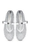 Women's Silver Mesh Stone-Studded Ballet Flats | Derimod Women's Silver Mesh Stone-Studded Ballet Flats | Derimod