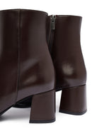 Woman Brown Zippered Chunky Heels Leather Boat | Derimod Woman Brown Zippered Chunky Heels Leather Boat | Derimod