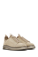 Men's Beige Lace-Up Suede Leather Sneaker | Derimod Men's Beige Lace-Up Suede Leather Sneaker | Derimod