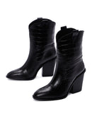 Women's Black Leather Heeled Cowboy Boots | Derimod Women's Black Leather Heeled Cowboy Boots | Derimod