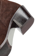 Woman Brown Chunky Heel Suede Leather Cowboy Boots | Derimod Woman Brown Chunky Heel Suede Leather Cowboy Boots | Derimod