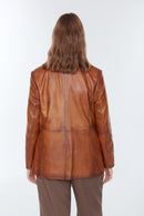 Barbara Women's Camel Plus Size Leather Jacket | Derimod Barbara Women's Camel Plus Size Leather Jacket | Derimod
