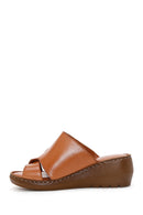 Women's Tan Leather Wedge Heel Comfort Slippers | Derimod Women's Tan Leather Wedge Heel Comfort Slippers | Derimod