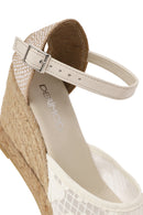 Women's Cream Ankle Strap Patterned Wedge Heel Espadrilles | Derimod Women's Cream Ankle Strap Patterned Wedge Heel Espadrilles | Derimod