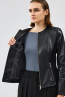 Irina Women's Black Leather Jacket | Derimod Irina Women's Black Leather Jacket | Derimod