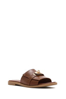 Women's Brown Buckled Leather Slippers | Derimod Women's Brown Buckled Leather Slippers | Derimod