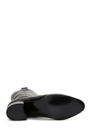 Women's Black Leather Cowboy Heeled Boots | Derimod Women's Black Leather Cowboy Heeled Boots | Derimod