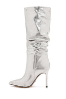 Women's Grey Thin Heel Metallic Leather Boots | Derimod Women's Grey Thin Heel Metallic Leather Boots | Derimod