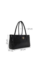Woman Black Croc-Embossed Shoulder Bag | Derimod Woman Black Croc-Embossed Shoulder Bag | Derimod