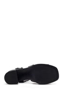 Women's Black Ankle Buckle Thick Heel Leather Sandals | Derimod Women's Black Ankle Buckle Thick Heel Leather Sandals | Derimod