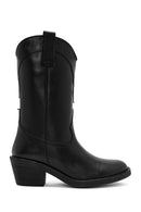 Women's Black Heeled Leather Cowboy Boots | Derimod Women's Black Heeled Leather Cowboy Boots | Derimod