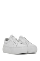 Women's White Lace-up Thick-Sole Leather Sneaker | Derimod Women's White Lace-up Thick-Sole Leather Sneaker | Derimod