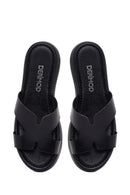 Woman Black Thick-Soled Leather Slipper | Derimod Woman Black Thick-Soled Leather Slipper | Derimod