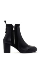 Women's Black Thick Heeled Zippered Leather Boots | Derimod Women's Black Thick Heeled Zippered Leather Boots | Derimod