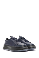 Men's Navy Blue Lace-Up Leather Sneaker | Derimod Men's Navy Blue Lace-Up Leather Sneaker | Derimod