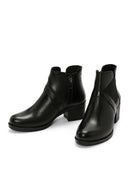 Women's Black Thick Heeled Zippered Leather Boots | Derimod Women's Black Thick Heeled Zippered Leather Boots | Derimod