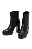 Women's Black Zippered Thick High Heel Leather Boots | Derimod Women's Black Zippered Thick High Heel Leather Boots | Derimod
