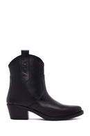 Women's Black Thick Heeled Leather Cowboy Boots | Derimod Women's Black Thick Heeled Leather Cowboy Boots | Derimod