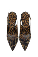 Women's Leopard Patterned Jeweled Open Back High Thin Heel Leather Shoe | Derimod Women's Leopard Patterned Jeweled Open Back High Thin Heel Leather Shoe | Derimod