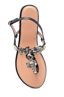 Women's Black Stone Flat Sandals | Derimod Women's Black Stone Flat Sandals | Derimod