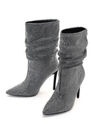 Women's Silver Thin Heeled Stone Boots | Derimod Women's Silver Thin Heeled Stone Boots | Derimod