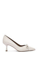 Women's Cream Thin Low Heel Leather Stiletto | Derimod Women's Cream Thin Low Heel Leather Stiletto | Derimod