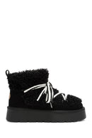 Women's Black Thick-Soled Fur-Lined Leather Boots | Derimod Women's Black Thick-Soled Fur-Lined Leather Boots | Derimod