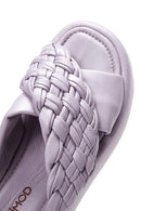 Women's Lilac Leather Braided Thick Soled Slippers | Derimod Women's Lilac Leather Braided Thick Soled Slippers | Derimod