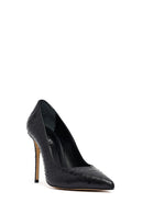 Women's Black Patterned High Thin Heel Leather Stiletto | Derimod Women's Black Patterned High Thin Heel Leather Stiletto | Derimod