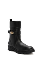 Women's Black Zippered Leather Boots | Derimod Women's Black Zippered Leather Boots | Derimod